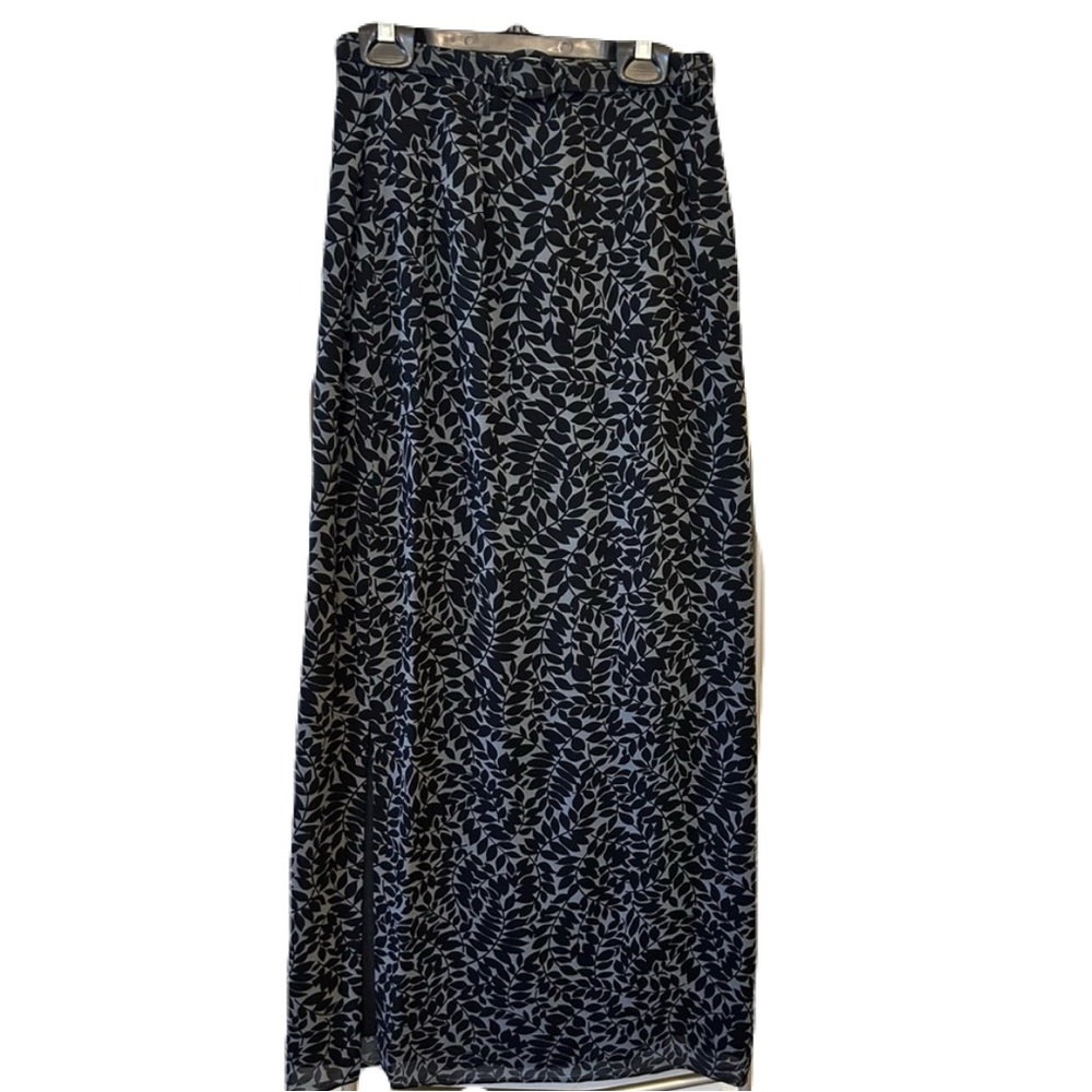 Banana Republic Long Maxi Black Leaf Print Skirt With Belt Size 0